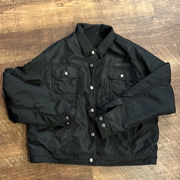 Harley-Davidson ブラックジャケット XL Harley Davidson Men's XL Black Embroidered Reversible Riding Coat